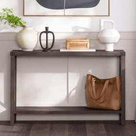 Farmhouse Metal-X Entry Table With Lower Shelf Sable Grey