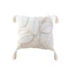 SOGA 45cm Wabi-sabi Cream Flower Cover & Beige Velvet Leaf Ring Square Throw Pillow