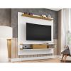 Manhattan Comfort Camberly 62.36 Floating Entertainment Center with 3 Shelves and Overhead Decor Shelf in White and Cinnamon