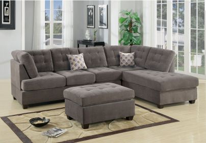 Living Room Sectional Waffle Suede Charcoal Color Sectional Sofa w Pillows Couch Tufted Cushion Contemporary (NO OTTOMAN)