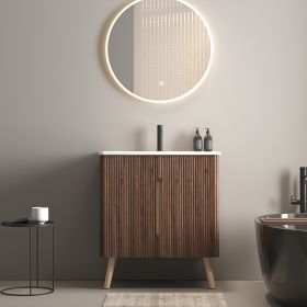 U094-Etna30F-305 Etna 30" Striped Walnut Bathroom Vanity with Sink, Freestanding & Wall Mounted Bathroom Cabinet Options for Modern Bathrooms, KD