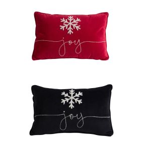 Set of 2, 18x12" Black and Red Velvet Pillow With Embroidered Joy And Frosty Snowflake, for Christmas Halloween Holiday Decor