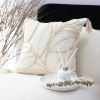 SOGA 45cm Wabi-sabi Cream Flower Cover & Beige Velvet Leaf Ring Square Throw Pillow