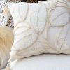 SOGA 45cm Wabi-sabi Cream Flower Cover & Beige Velvet Leaf Ring Square Throw Pillow