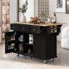 Kitchen Cart with Rubber wood Drop-Leaf Countertop ,Cabinet door internal storage racks