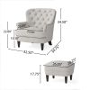 Contemporary Light Grey Fabric Club Chair and Ottoman Set, Stylish Upholstered Armchair with Matching Ottoman