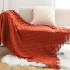 SOGA Red Diamond Pattern Knitted Throw Blanket Warm Cozy Woven Cover Couch Bed Sofa Home Decor with Tassels