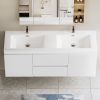 60" Floating Bathroom Vanity with Sink, Modern Wall-Mounted Bathroom Storage Vanity Cabinet with Double Resin Top Basin and Two Soft Close Drawers