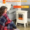 HOMCOM 22" Free Standing Electric Fireplace Stove, Fire Place Heater with Realistic Flame Effect, Overheat Safety Protection, 750W / 1500W, Beige