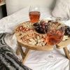 2-in-1 Portable Wooden Picnic Tray Plate with Glass Stand - Modern Design for Outdoor Kitchen Multifunctional Shelf Storage Includes Wine Glass Holder