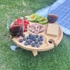 2-in-1 Portable Wooden Picnic Tray Plate with Glass Stand - Modern Design for Outdoor Kitchen Multifunctional Shelf Storage Includes Wine Glass Holder