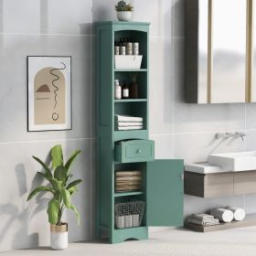 Tall Bathroom Cabinet, Freestanding Storage Cabinet with Drawer, MDF Board, Adjustable Shelf, Green