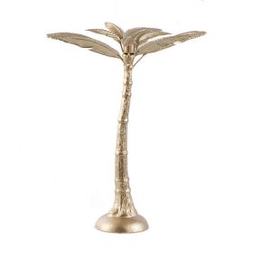 16 Inch Tall Artisan Candle Holder Inspired by A Palm Tree, Iron, Gold