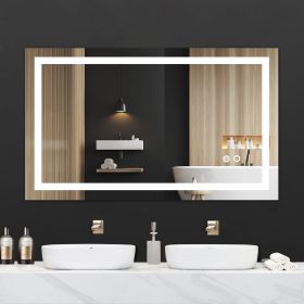 40*24 LED Lighted Bathroom Wall Mounted Mirror with High Lumen+Anti-Fog Separately Control+Dimmer Function