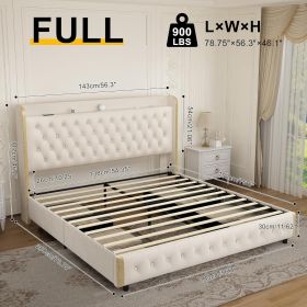 Queen size bed frame with 4 drawers, Star Projector Galaxy Light, Wingback Upholstered Headboard with Diamond Button, USB Charger and music speaker