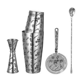 Stainless Steel 5 Piece Cocktail Set with Tattoo Patterns (Color: Skull Rose, Material: Stainless Steel)