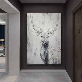 Hand Painted Oil Painting Hand Painted Rich Deer Oil Painting On Canvas Animal Pattern Decorative Painting Classical Porch Mural Handmade Art Living R (Style: 01, size: 90X120cm)