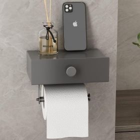 Toilet Paper Holder with Shelf Black Wipes Dispenser for Bathroom Stainless Steel Toilet Paper Holder with Storage Drawer Adhesive Wall Mount Small Ba (Color: Matte Grey)