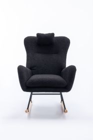 35.5 inch Rocking Chair, Soft Teddy Velvet Fabric Rocking Chair for Nursery (Color: Black, Material: Teddy Velvet)