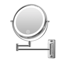 8 Inch Wall-Mounted Makeup Mirror, Double Sided 1x/10x Magnifying Makeup Mirror, 3 Colour Lights Touch Screen Dimmable Bathroom Mirror (Color: Chrome)