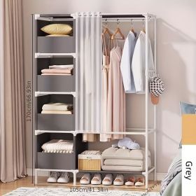 Portable simple wardrobe with 4-tier (Color: Gray)