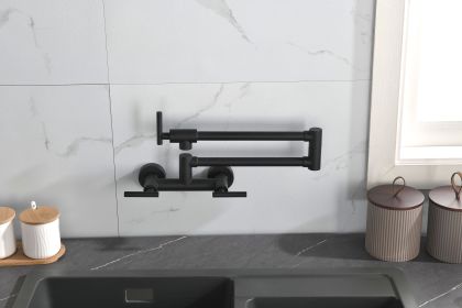 Pot Filler Faucets Both Hot Cold Water Wall Faucet Brass Faucets Kitchen Folding Kitchen Faucets Commercial Sink Faucet 3 Handles 2 Holes Joint Swing (Color: Matte Black)