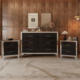 3-Pieces Sets,Dresser and Two Nightstands with Metal Handles and Mirror Decoration, Elegant (Color: Black, Material: MDF)