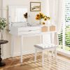 43.3" Classic Wood Makeup Vanity Set with Flip-top Mirror and Stool, Dressing Table with Three Drawers and storage space