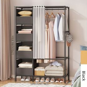 Portable simple wardrobe with 4-tier (Color: Black)