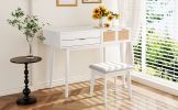 43.3" Classic Wood Makeup Vanity Set with Flip-top Mirror and Stool, Dressing Table with Three Drawers and storage space