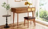 43.3" Classic Wood Makeup Vanity Set with Flip-top Mirror and Stool, Dressing Table with Three Drawers and storage space